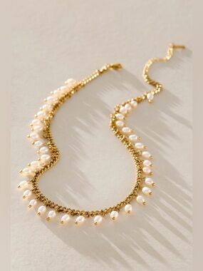 Free People New St. Moran Vicentina Necklace Freshwater Pearls 18K Gold- Plated